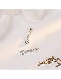 Sweetv - Pendientes de gota de perlas para mujer, damas de honor, novias, lágrimas de cristal, circonitas cúbicas