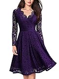 MISSMAY Women's Vintage Floral Lace Long Sleeve V-Neck Cocktail Formal Swing Dress
