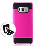 Samsung Galaxy S8 Case Slim Armor Brushed Metal Design Hybrid Hard Case on TPU [Hot Pink/ Black] with Travel Wallet Phone Stand