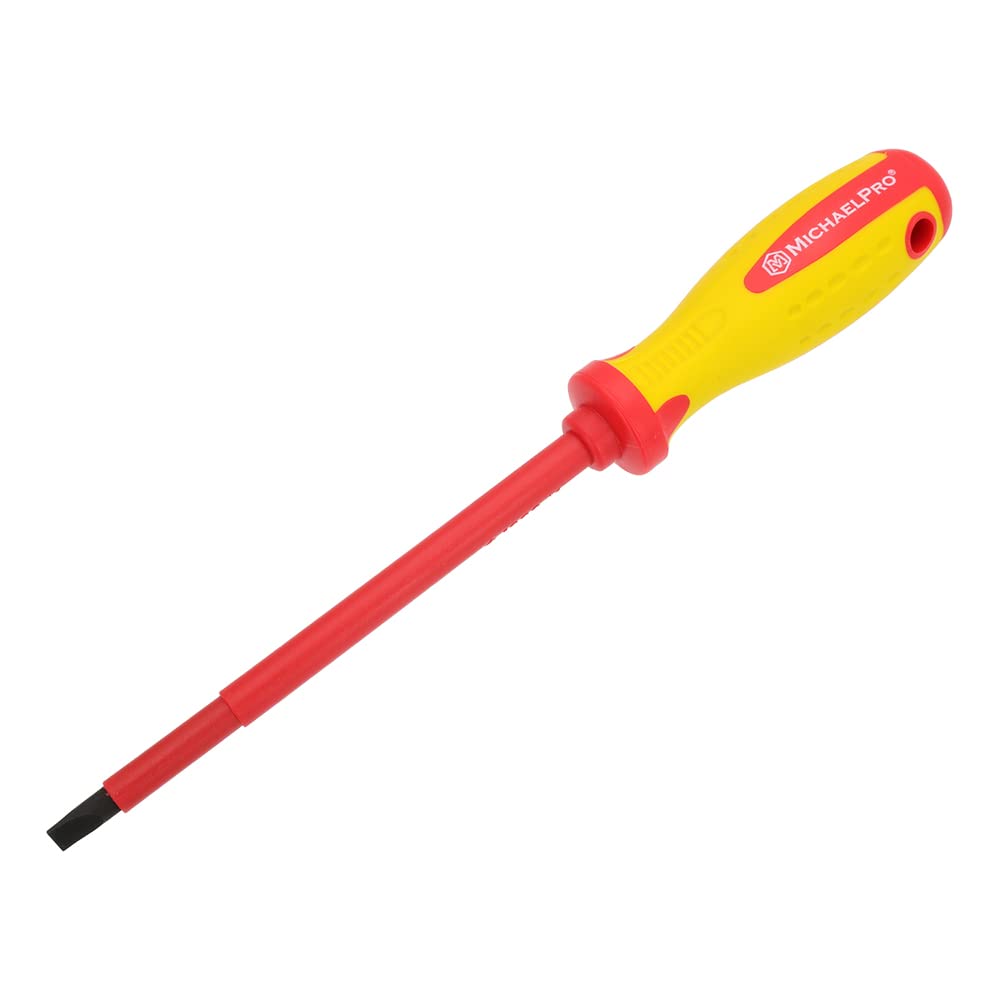 MichaelPro 6.5 x 150mm 1000V VDE Insulated Screwdriver, Electrician Tools, Slotted Screwdriver with Magnetic Tip, CR-MO Steel Blade, 10,000V Tested and Certified for Electrician Safety - MP002033