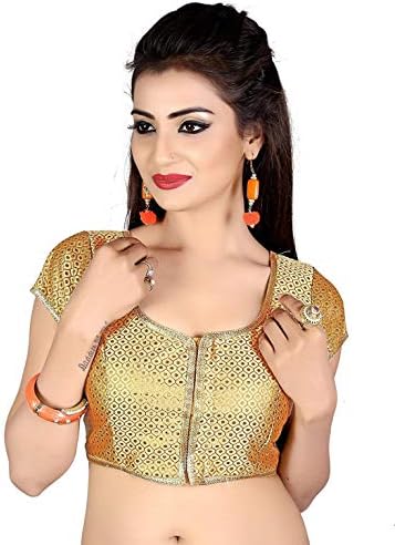 HF Holyday Fashion Women's Brocade and Georgette Round Neck Blouse