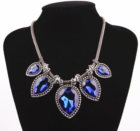 Chunky Statement Necklace Short Sapphire Necklace Teardrop Diamond Necklace Collar Costume Jewelry