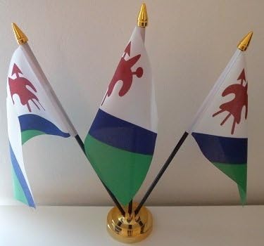 Old Lesotho 3 Flag Desktop Table Display With Gold Base