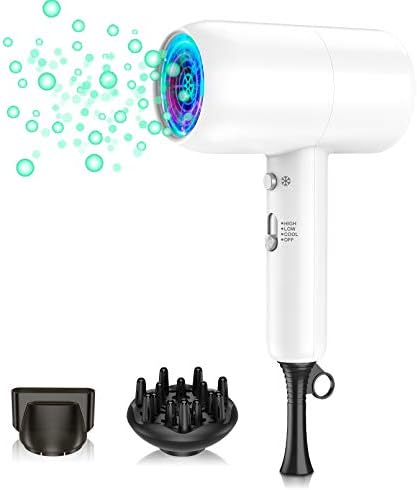 Hair Dryer, Large Airflow, Dryer, Negative Ion Care, 1200 W, Cold and Hot Air, Low Noise, Quick Drying, Constant Temperature with Nozzle, For Home & Hair Salon, Lightweight, Compact, Japanese Instruction Manual Included, PSE Certified, White