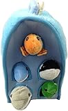 Plush Ocean Animal House with Sea Animals - Five (5) Stuffed Animal Sea Animals (Dolphin, Whale, Turtle, Shark, Fish) in Play Sea Animal House