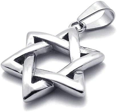 Jonline24h Polished Stainless Steel Necklace Lucky Star of David Pendant - Silver, 18-28inches Chain