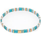 Sonateomber Summer Candy Colors Tila Flat Seed Beads Stretch Strand Bracelet for Women- Trendy Unique Friendship Handmade Mixed Colorful Square Beaded Miyuk Link Bracelets Stackable Jewelry Gifts