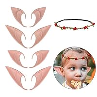 HAHAone 4 Pair Elf Ears Fairy Ears Cosplay Anime Party Costume and Elf Garland, Pixie Ears Goblin Ears Halloween Costume Accessory Party Favors