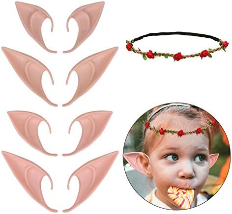HAHAone 4 Pair Elf Ears Fairy Ears Cosplay Anime Party Costume and Elf Garland, Pixie Ears Goblin Ears Halloween Costume Accessory Party Favors