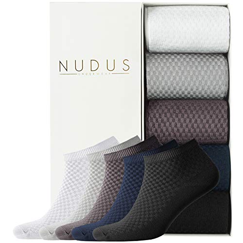 NUDUS Men's Bamboo Ankle Socks, 5-Pair Gift Box, Super Breathable, Soft, Thin and Non Slip