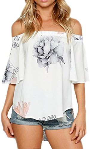 TOPUNDER Fashion Women Off Shoulder Floral Printed Blouse Casual Tops T Shirt D