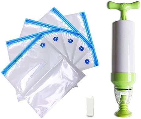 Sous Vide Bags Food Vacuum Sealer Bags with Pump Reusable Kitchen Sous Vide Kit -Hand Vacuum Sealer Sous Vide Cooker Accessories -5 Sizes BPA Free Food Vacuum Bags 1 Pump (5 Bags with a Pump)