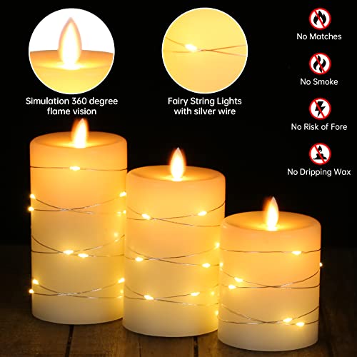 Flameless Candles, with Embedded String Lights, Da by 3Piece LED