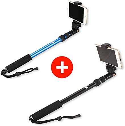 Selfie Stick Bundle | Use as GoPro Pole and Monopod | Camera Mount | Go Pro Accessories Kit | Use with iPhone 6 and 7 and Hero 3 4 5 Black Silver | New Grip Handle (No Bluetooth)