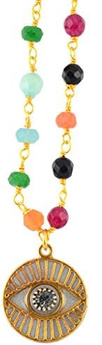 Michal Golan Multicolor Round Evil Eye Pendant Necklace with Double Chain