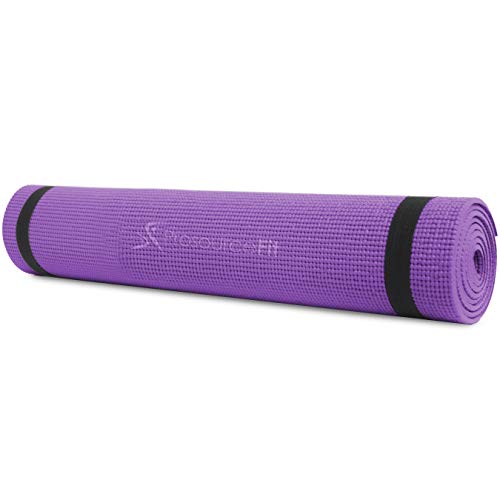 ProsourceFit Original Yoga Exercise Mat ¼” (6mm) Thick for Comfort and Stability with Carrying Straps, Non Slip – Purple