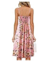 Drimmaks Summer Spaghetti Straps Sundress Buttons Down Fruncido Sweetheart Neck Casual Beach Holiday Dress