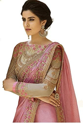 Indian Floral Embroidered Party Wear Bollywood Sarees For Women With Unstitched Saree Blouse