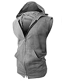 H2H Mens Fashion Lightweight Sleeveless Basic Hoodies Zip-up with Pocket