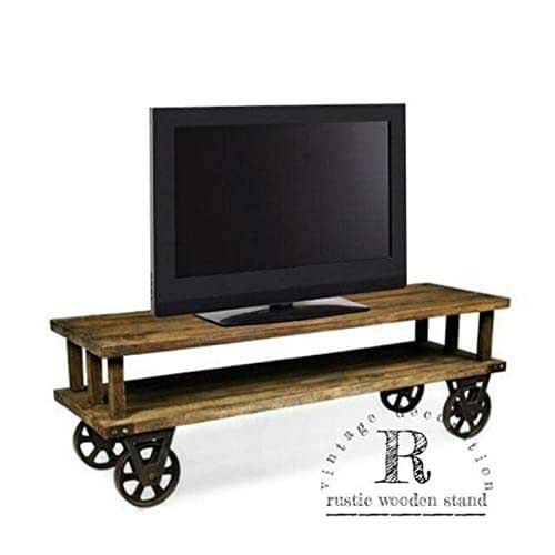 Amazon Com Rustic Wood Table Wheel Console Trolley Media Stand