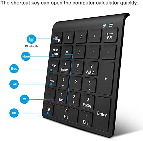 Wireless Numeric Keypad, LINGSFIRE Number Pad 27 Keys Portable External Numpad Keyboard for Laptop. Desktop, PC, Notebook(Black)