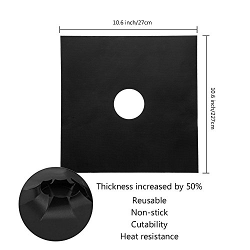 Gas Range Stove Burner Covers - Square Black Gas Range Protectors Liner Cover for Kitchen 0.3 mm Double Thickness Reusable Non-Stick Fast Clean Dishwasher Safe FDA Approved Made of PTFE Heat Resistant - Thumbnail 2