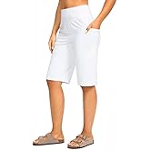 G Gradual Bermuda Shorts for Women with Pockets 12" Knee Length Women's High Waisted Stretch Long Shorts Walking Casual(C-White,XXL)
