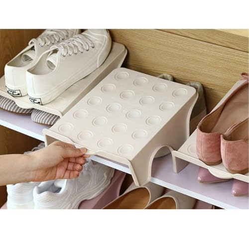 COOLive 4 Pcs Shoe Slots Organizer for Closet – 10 x 8.7 Inches, Space Saver, Double Layer Shoe Dividers for Shelves – Durable, Stackable Shoes Organizer for Closet | Fits Heels, Sneakers, Flats