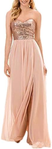 Butmoon Women's Sequin and Chiffon Sweetheart Neck Bridesmaid Dresses Long Rose Gold US18W