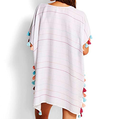 Wome Stripe Print Tassel Loose Swimsuit Cover Up Beach Dress Kaftan Bikini Swimwear Cover-Ups One Size Up Covers Plus - Thumbnail 4