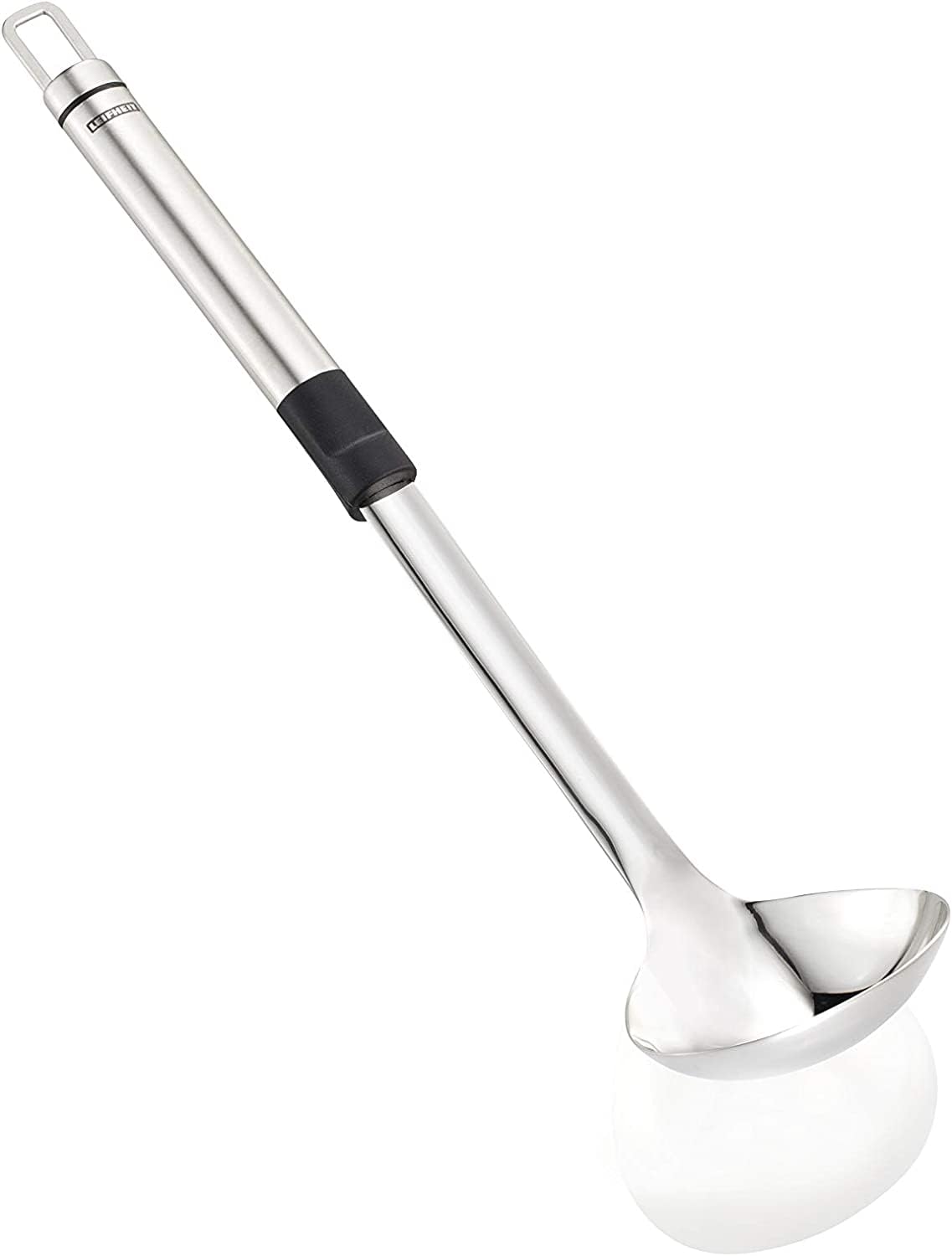 Leifheit Large Ladle Stainless Steel, Ideal for a Punch Bowl ladle or Soup Ladle in Silver/Black and Dishwasher Safe, Diameter 9 cm and Volume 100 ml — image 1