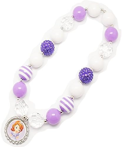 Sofia The First Bottlecap Pendant purple Strip Beads Chunky NecklaceCB418