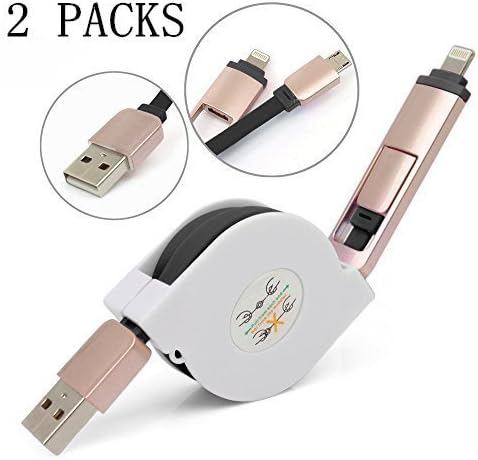 ZMD(TM) 6FT 2 Packs (nearly 2 meters) Retractable 2 IN 1 Lightning Micro usb data charger cable for iPhone 6 Plus 6s 5 5s Samsung galaxy s7 s6 edge android devices(2 Packs!6ft)