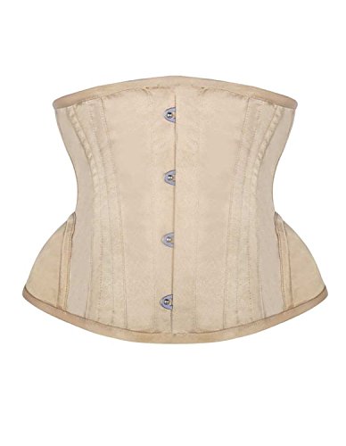 Burvogue Women s Vintage Underbust Embroidery Steel Boned Corsets (XXS, Beige)