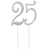 OULII Birthday Number Cake Topper Anniversary Crystal Rhinestones Decorative Cupcake Topper for 25th Birthday Party Supplies (25)