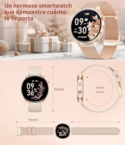 Women's Smart Watch, 1.32 Inch AMOLED Smart Watch with Bluetooth Calls, 120+ Sports Smartwatch Women with 2 Straps, IP68 Waterproof, Sleep, Activity Calorie Pedometer Android iOS (Gold)