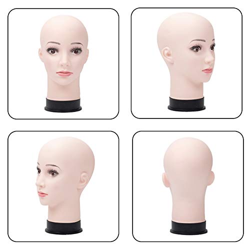 BHD BEAUTY Bald Mannequin Head Beige Female Professional Cosmetology for Wig Making, Display wigs, eyeglasses, hairs with T pins