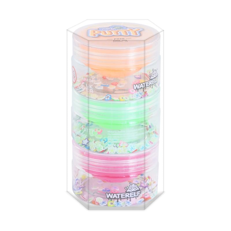 WATERELF Putty with Glow Mix-ins, Glow in the Dark, Fidget Toy, Stress Relief Play Putty for Boys Girls Adults, Non-Sticky Therapy Toys, 50g x 3 (Orange/Green/Pink)