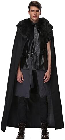 Knights Watch Cosplay Halloween Party Costume for Men Adult Full Outfit with Fur Cloak
