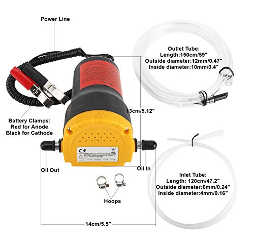 HighFree Oil Change Pump Extractor 12V 60W Oil Diesel Fluid Pump Extractor Scavenge Suction Transfer Pump with Hose for Boat, Tubes, Truck, RV, ATV