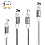 Lightning Cable, CRONA 4Pack 6FT 3FT 3FT 1FT Durable iPhone Charger Charging Cord for Apple iPad