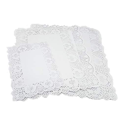 SCHOLMART Floral White Paper Disposable Doilies Tea Party Birthday Baking Embossed Pattern Rectangle 16 Pieces (Assorted Sizes, Rectangular 4-size 16 pack)