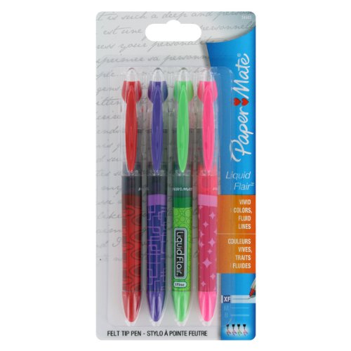 Paper Mate Liquid Flair Extra Fine Point Felt Porous Pens, 4 Colored
