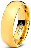 Charming Jewelers Tungsten Wedding Band Ring 7mm Men Women Comfort Fit 18k Yellow Gold Blue Grey Dome Polished