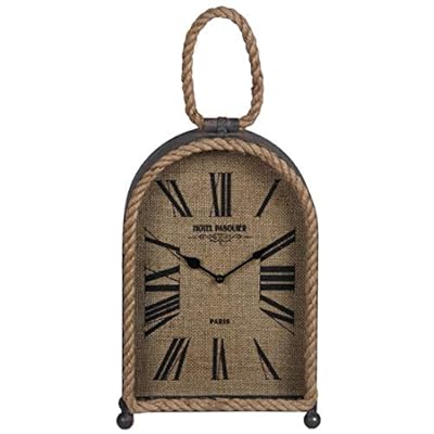 Benjara Arch Shape Metal Table Clock with Rope Edges and Handle, Gray and Brown 412YtNUUH5L. SS400