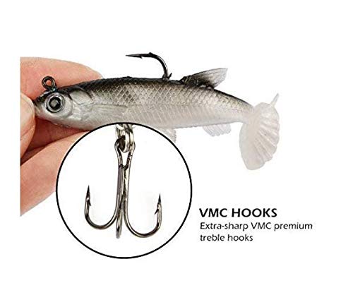 Wymaodan Ensemble De Leurres De Pêche, 5 Pièces 8 Cm Appât Souple Tête De Plomb Leurres De Poisson De Mer Matériel De Pêche Pointu Triple Crochet Appât Artificiel Queue En T