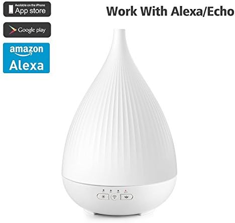 Comkes Essential Oil Diffuser 280ml Smart Air Humidifier Works with Alexa App Control by Smartphone, 7 Color LED Lights Changing Ultrasonic Mist Humidifier for Home Office Baby