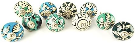 Karmakara Ornate Blue Floral Ceramic Knobs For Cabinets & Cupboards - Hand Painted Pulls by Karmakara