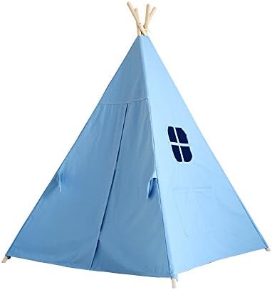 FavorU Kid's Authentic Giant Canvas Indian Teepee Play Tent Indoor Ourdoor Playhouse with Window Blue Color