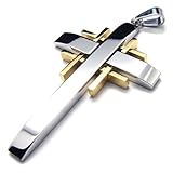 KONOV Gold Silver Stainless Steel Cross Mens Womens Necklace Pendant 24 inches Chain